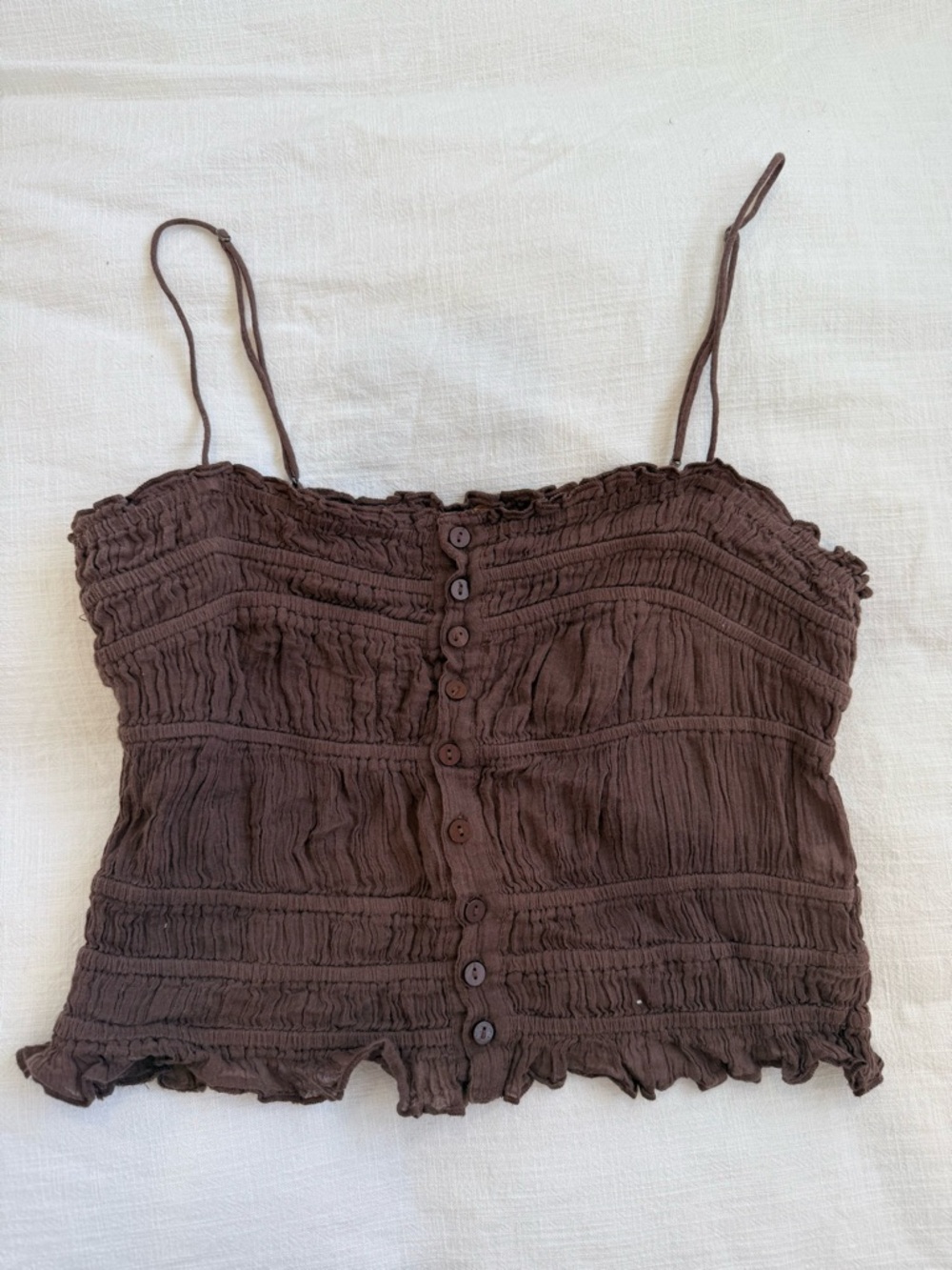 Free People Brown Smocked Button-Front Cami